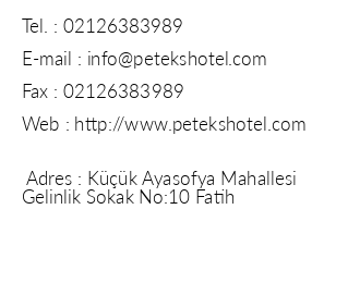 Peteks Hotel iletiim bilgileri